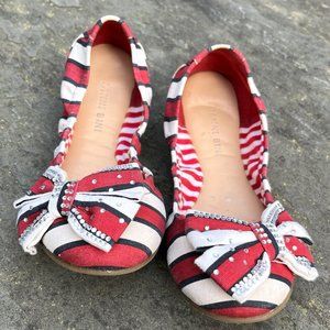Gianni Bini Striped Canvas Jeweled Ballet Flats with Bow Size 6